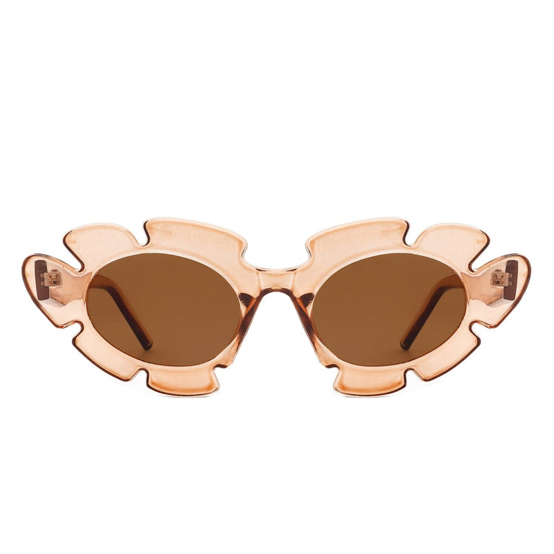 Cramilo Eyewear Sunglasses Pixielan - Women Irregular Round Cut-Out Cat Eye Flower Design Fashion Sunglasses