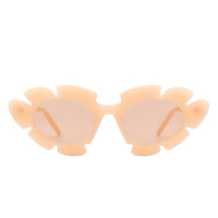 Cramilo Eyewear Sunglasses Pixielan - Women Irregular Round Cut-Out Cat Eye Flower Design Fashion Sunglasses