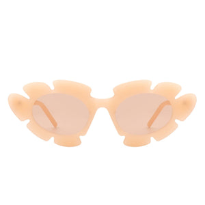 Cramilo Eyewear Sunglasses Pixielan - Women Irregular Round Cut-Out Cat Eye Flower Design Fashion Sunglasses