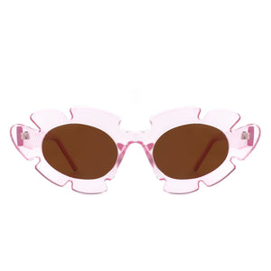 Cramilo Eyewear Sunglasses Pixielan - Women Irregular Round Cut-Out Cat Eye Flower Design Fashion Sunglasses