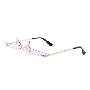 Cramilo Eyewear Sunglasses Purple Amberlyn - Rimless Decorative Narrow Tinted Checkmark Shape Slim Glasses