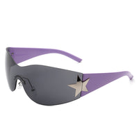 Cramilo Eyewear Sunglasses Purple/Black Myrith - Women Rectangle Rimless Wraparound Fashion Oversize Sunglasses