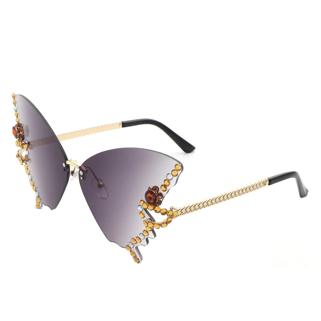 Cramilo Eyewear Sunglasses Purple Lyrin - Rimless Oversize Rhinestone Butterfly Women Fashion Sunglasses