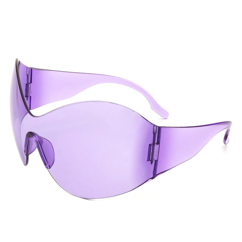 Cramilo Eyewear Sunglasses Purple Oriel - Women Fashion Rimless Oversized Shield Wraparound Sunglasses