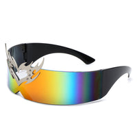 Cramilo Eyewear Sunglasses Rainbow Emberlynn - Futuristic Cyclops Wraparound Shield Translucent Crown Design Sunglasses