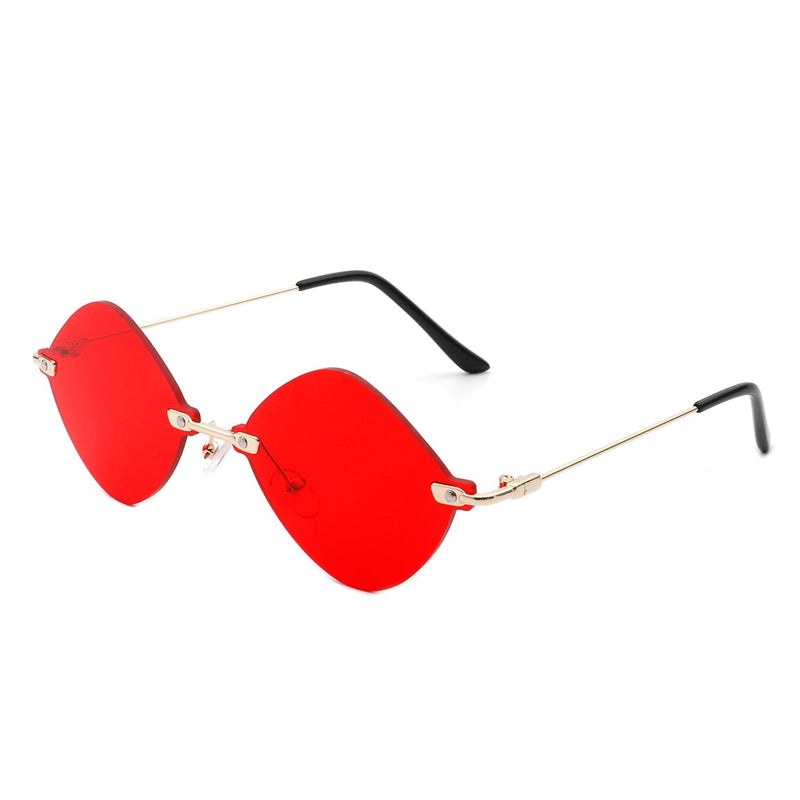 Cramilo Eyewear Sunglasses Red Bluewave - Rimless Retro Round Geometric Frameless Tinted Fashion Sunglasses