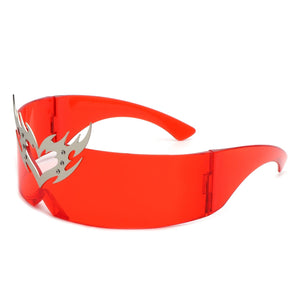 Cramilo Eyewear Sunglasses Red Emberlynn - Futuristic Cyclops Wraparound Shield Translucent Crown Design Sunglasses