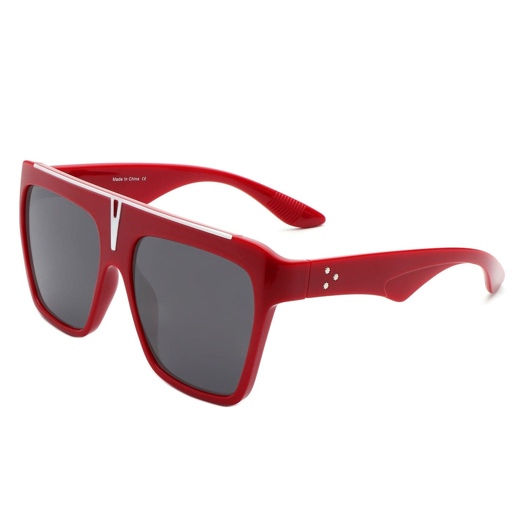 Cramilo Eyewear Sunglasses Red Kallias - Oversize Square Flat Top Large Fashion Women Sunglasses