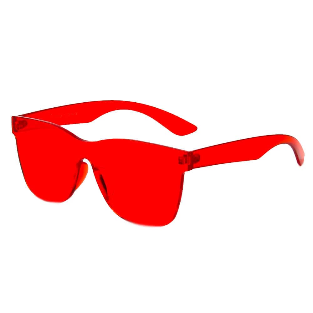 Cramilo Eyewear Sunglasses Red LEMOORE | Retro Flat Lens Candy Color Square Rimless Tinted Colorful Lenses Sunglasses