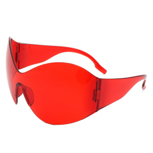 Cramilo Eyewear Sunglasses Red Oriel - Women Fashion Rimless Oversized Shield Wraparound Sunglasses