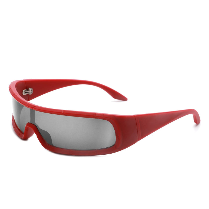 Cramilo Eyewear Sunglasses Red Orion - Futuristic Wrap Around Fashion Rectangle Shield Sunglasses