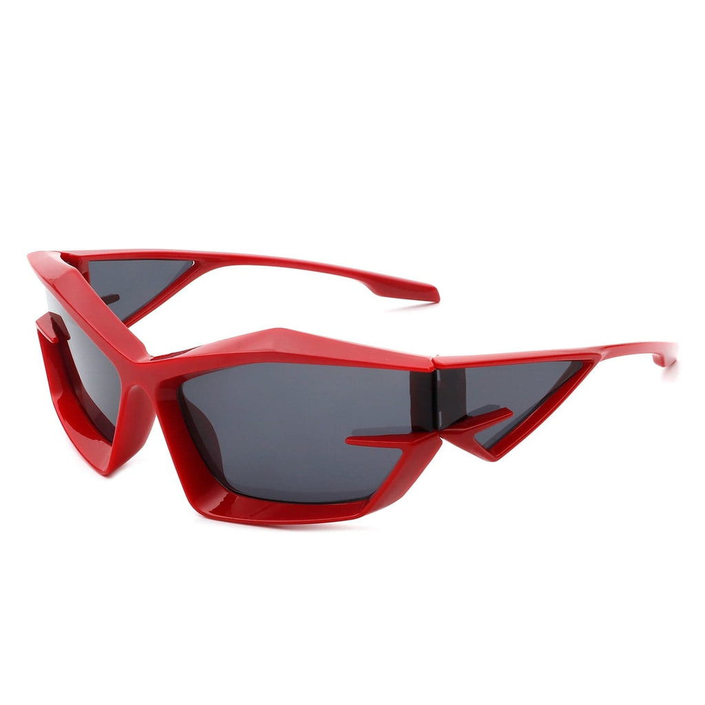 Cramilo Eyewear Sunglasses Red Pollich - Futuristic Rectangle Geometric Chunky Square Fashion Sunglasses