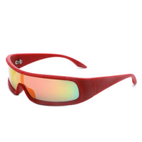 Cramilo Eyewear Sunglasses Red Revo Orion - Futuristic Wrap Around Fashion Rectangle Shield Sunglasses