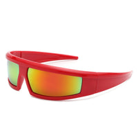 Cramilo Eyewear Sunglasses Red Starwise - Rectangle Y2K Futuristic Sports Flat Top Wrap Around Sunglasses