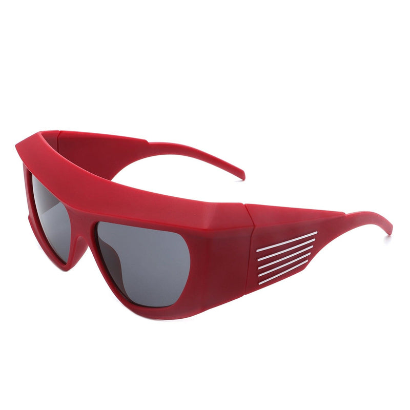 Cramilo Eyewear Sunglasses Red Thalia - Square Chunky Wrap Around Tinted Oversize Fashion Sunglasses