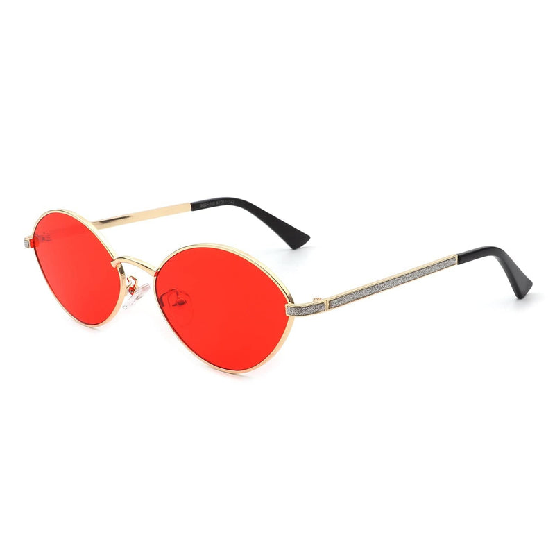 Cramilo Eyewear Sunglasses Red Ufril - Oval Retro Geometric Round Glitter Fashion Sunglasses