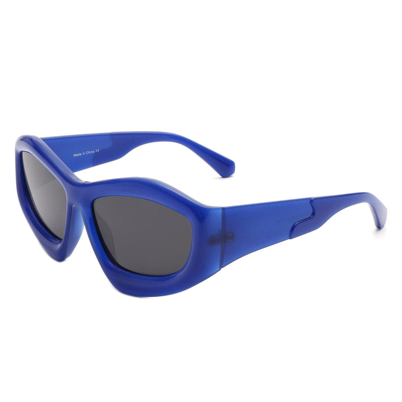 Cramilo Eyewear Sunglasses Royal Blue Xaron - Geometric Square Tinted Oversize Chunky Fashion Sunglasses