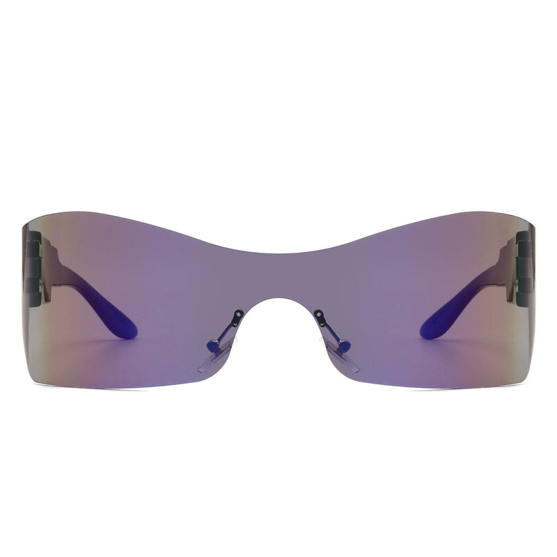 Cramilo Eyewear Sunglasses Sable - Futuristic Square Mirrored Flat Top Wrap Around Sunglasses