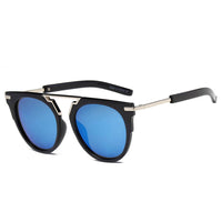 Cramilo Eyewear Sunglasses Silver - Black Frame Blue Lens HANOVER | Unisex Fashion Brow-Bar Round Sunglasses