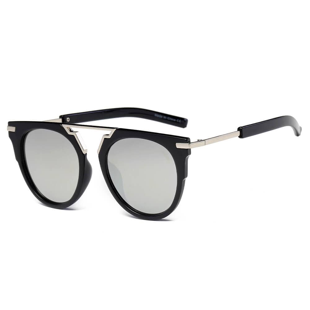 Cramilo Eyewear Sunglasses Silver - Black Frame Silver Lens HANOVER | Unisex Fashion Brow-Bar Round Sunglasses
