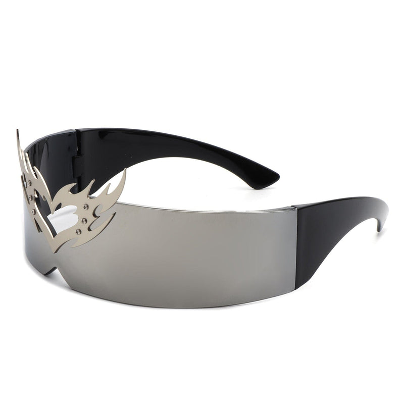 Cramilo Eyewear Sunglasses Silver Emberlynn - Futuristic Cyclops Wraparound Shield Translucent Crown Design Sunglasses