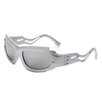 Cramilo Eyewear Sunglasses Silver Fliyque - Geometric Rectangle Futuristic Wrap Around Sunglasses