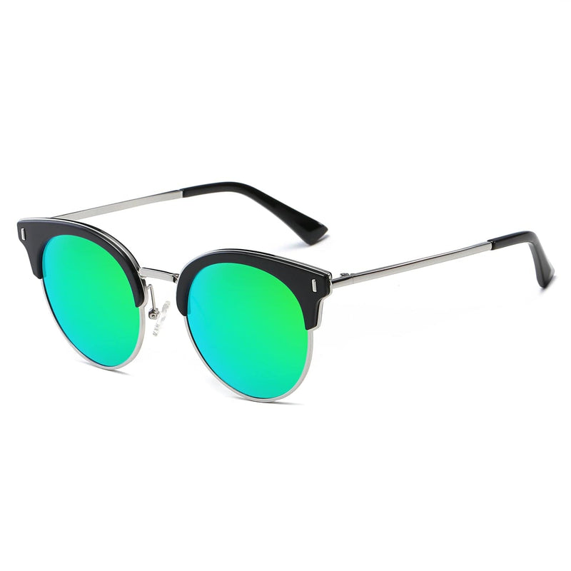 Cramilo Eyewear Sunglasses Silver - Green - Black Biloxi -  Women Half Frame Round Cat Eye Polarized Sunglasses
