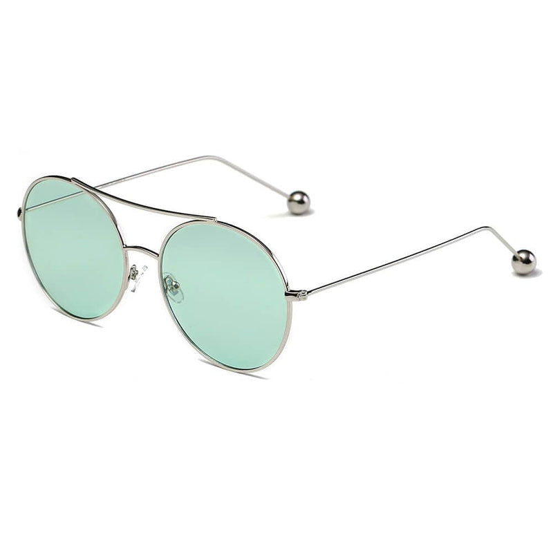 Cramilo Eyewear Sunglasses Silver/Green EUREKA | Unisex Round Tinted Lens Aviator Clear Glasses Balled Sunglasses