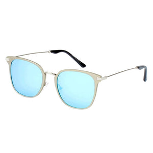 Cramilo Eyewear Sunglasses Silver - Icy Blue CAMBRIDGE | Pillowed Rectangle Flat Lens Horned Rim Sunglasses