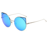 Cramilo Eyewear Sunglasses Silver - Icy Blue Dublin- Women Mirrored Lens Round Cat Eye Sunglasses
