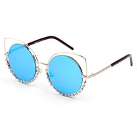 Cramilo Eyewear Sunglasses Silver - Icy Blue Holland - Pearl-Studded Cut-Out Cat Eye Princess Sunglasses
