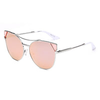 Cramilo Eyewear Sunglasses Silver - Pink Aspen - Women Trendy Mirrored Lens Cat Eye Sunglasses