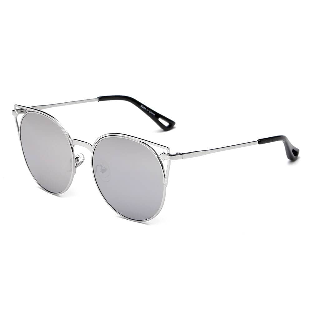Cramilo Eyewear Sunglasses Silver - Platinum Clayton - Women Round Petite Cat Eye Sunglasses Circle