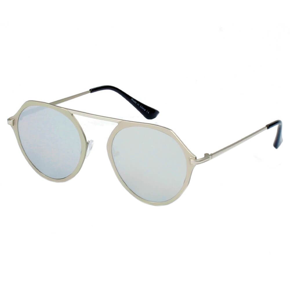 Cramilo Eyewear Sunglasses Silver - Platinum DRESDEN | Modern Flat Top Slender Round Sunglasses