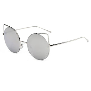 Cramilo Eyewear Sunglasses Silver - Platinum Dublin- Women Mirrored Lens Round Cat Eye Sunglasses