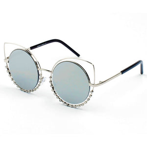 Cramilo Eyewear Sunglasses Silver - Platinum Holland - Pearl-Studded Cut-Out Cat Eye Princess Sunglasses
