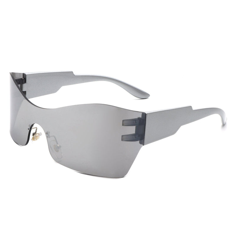 Cramilo Eyewear Sunglasses Silver Sable - Futuristic Square Mirrored Flat Top Wrap Around Sunglasses