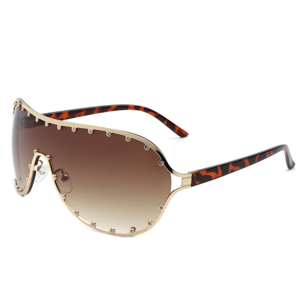 Cramilo Eyewear Sunglasses Tortoise Evanesce - Oversize Rhinestone Design Fashion Women Aviator Sunglasses