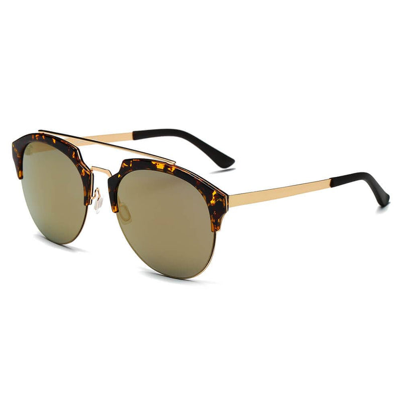 Cramilo Eyewear Sunglasses Tortoise Rims - Amber Lens - Gold Arms COROLLA | Half Frame Mirrored Lens Horned Rim Sunglasses Circle