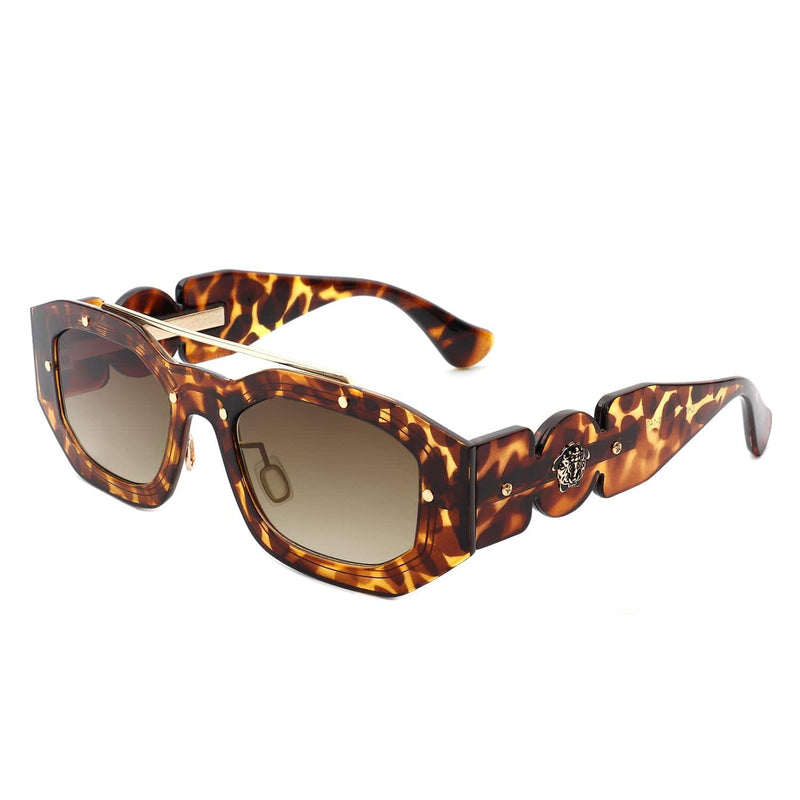 Cramilo Eyewear Sunglasses Tortoise Xanadusk- Geometric Retro Irregular Brow-Bar Square Fashion Sunglasses