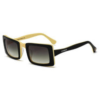 Cramilo Eyewear Sunglasses Vanilla/Black Frame - Gray Smoke Lens DAYTON | Unique Futuristic Unisex Postmodern Rectangle Square Sunglasses
