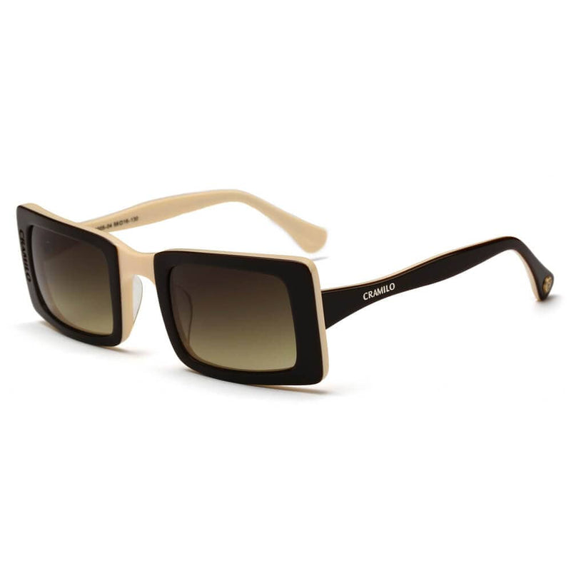 Cramilo Eyewear Sunglasses Vanilla/Black Frame - Khaki Smoke Lens DAYTON | Unique Futuristic Unisex Postmodern Rectangle Square Sunglasses