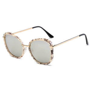 Cramilo Eyewear Sunglasses Vanilla Patterned Rims - Silver Lens BROOKVILLE | Women Round Cat Eye Oversize Sunglasses