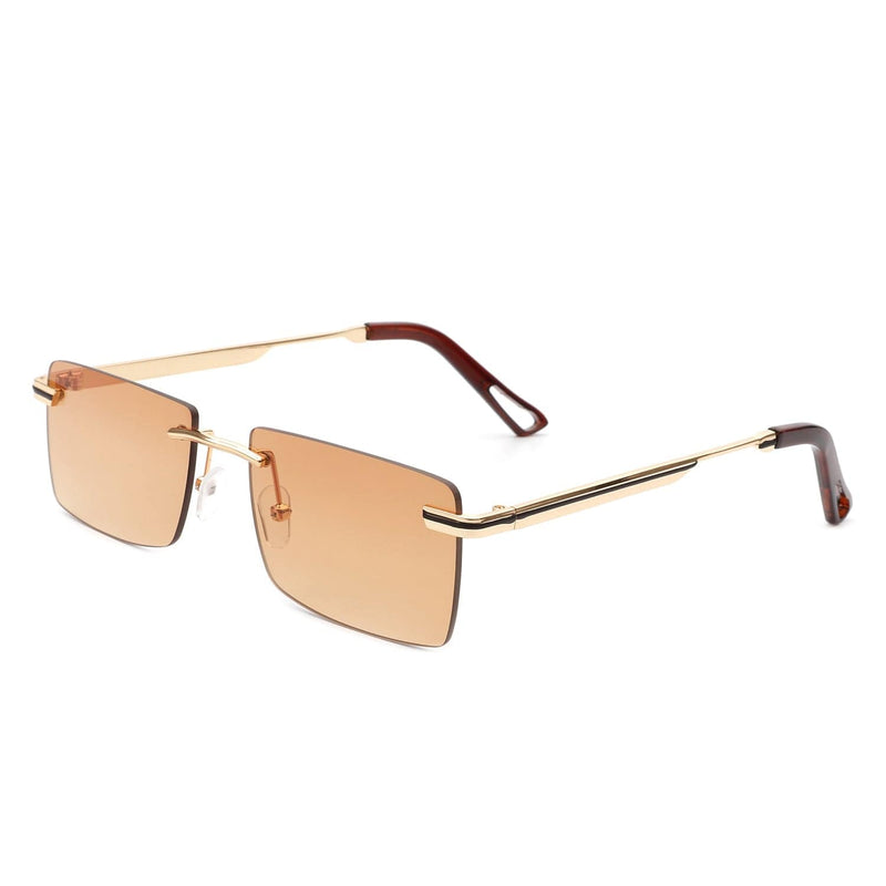 Cramilo Eyewear Sunglasses Vibrante - Rectangle Rimless Retro Tinted Fashion Flat top Sunglasses