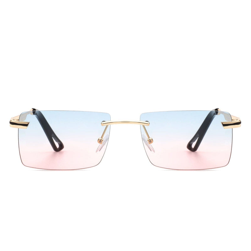 Cramilo Eyewear Sunglasses Vibrante - Rectangle Rimless Retro Tinted Fashion Flat top Sunglasses