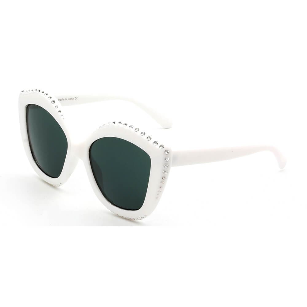 Cramilo Eyewear Sunglasses White ANGOLA | Women Oversized Round Cat Eye Fashion Sunglasses