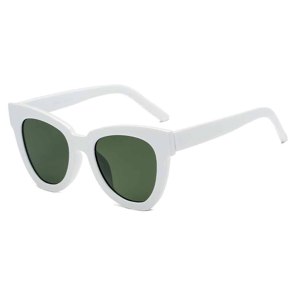 Cramilo Eyewear Sunglasses White Escabana | Women Round Cat Eye Fashion Sunglasses