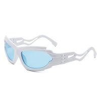 Cramilo Eyewear Sunglasses White Fliyque - Geometric Rectangle Futuristic Wrap Around Sunglasses