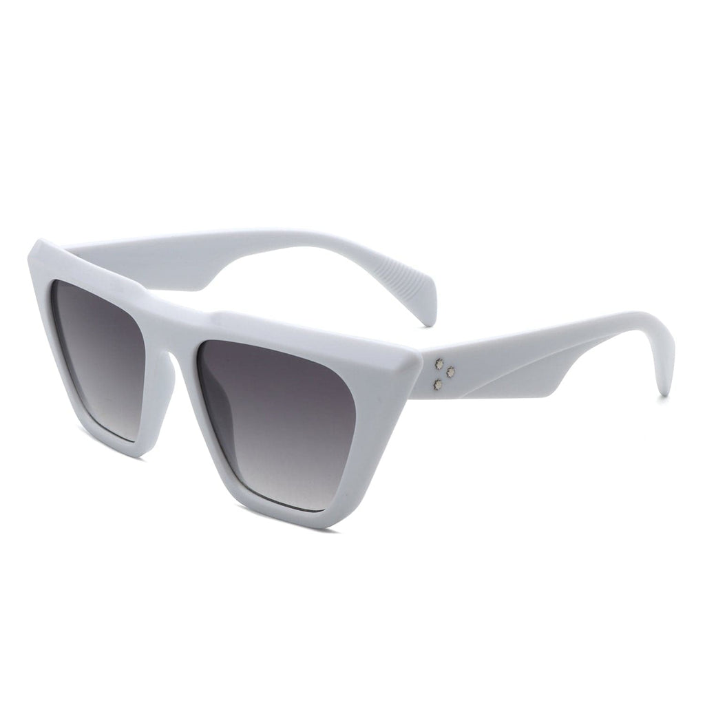 Cramilo Eyewear Sunglasses White Lyra - Square Retro Oversize Flat Top Fashion Cat Eye Sunglasses