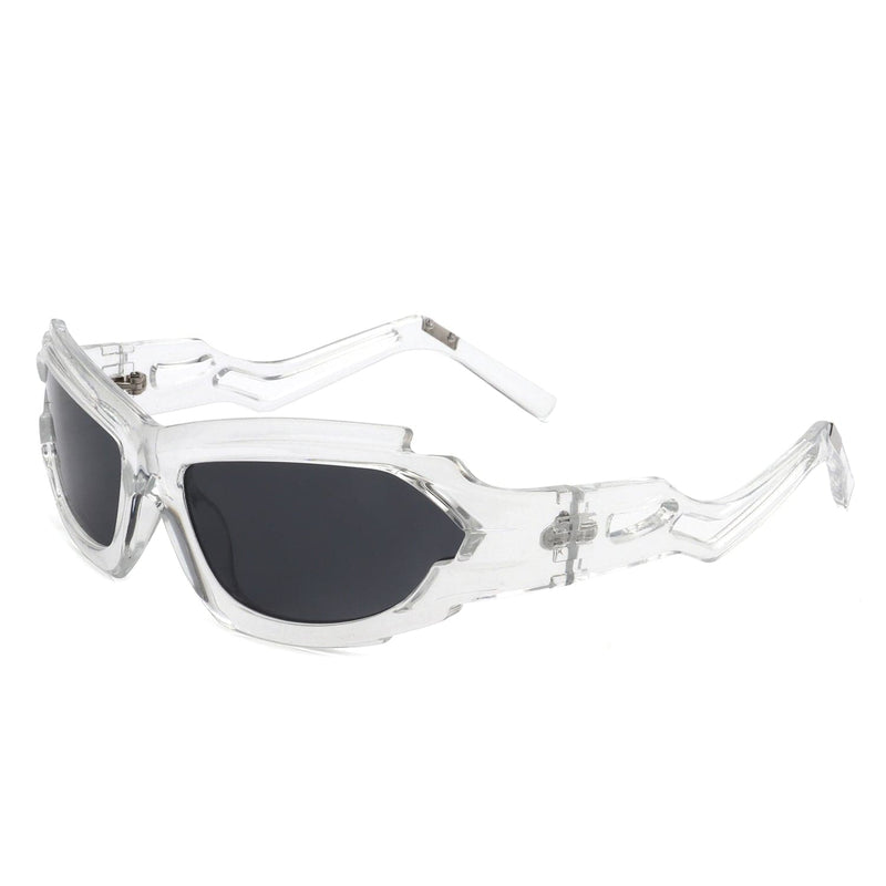 Cramilo Eyewear Sunglasses White Moonhaze - Futuristic Rectangle Geometric Chunky Sport Wrap Around Sunglasses